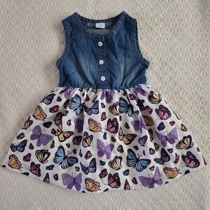 Amazon NWOT Toddler Girl Denim And Butterflies Sundress Size 2-3T